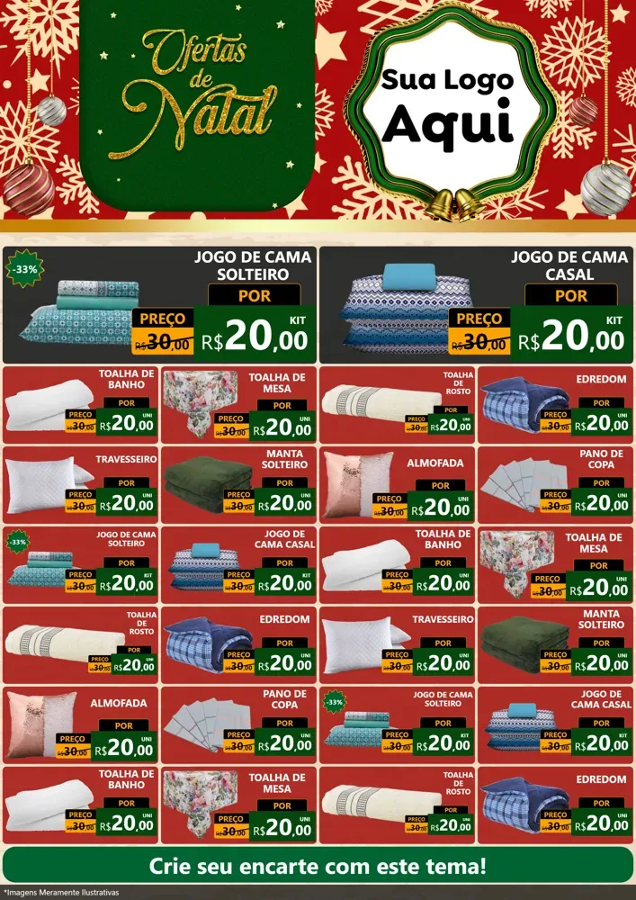 Modelo de Encarte para Encarte A4 Vertical com o tema Natal de Ofertas para Cama, Mesa e Banho