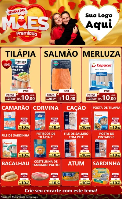 Modelo de Encarte para Encarte Grande com o tema Semana das Mães Premiada para Peixaria