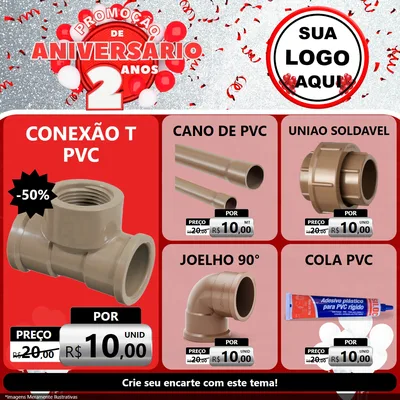 Modelo de Rede Social para Feed Facebook com o tema Promoção de Aniversário - 2 Anos para Tubos e conexões