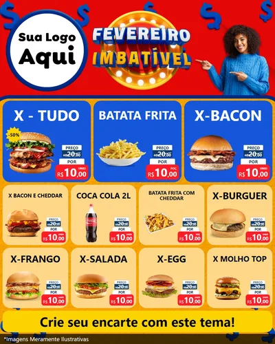Modelo de Rede Social para Feed Instagram com o tema Fevereiro Imbatível para Hamburgueria