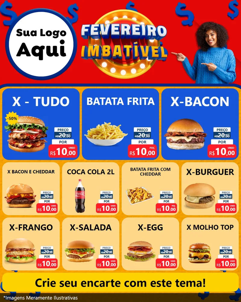 Modelo de Rede Social para Feed Instagram com o tema Fevereiro Imbatível para Hamburgueria