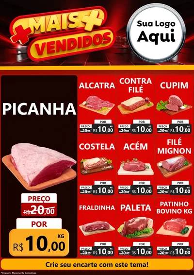 Modelo de Encarte para Encarte A4 Vertical com o tema Mais Vendidos para Açougue