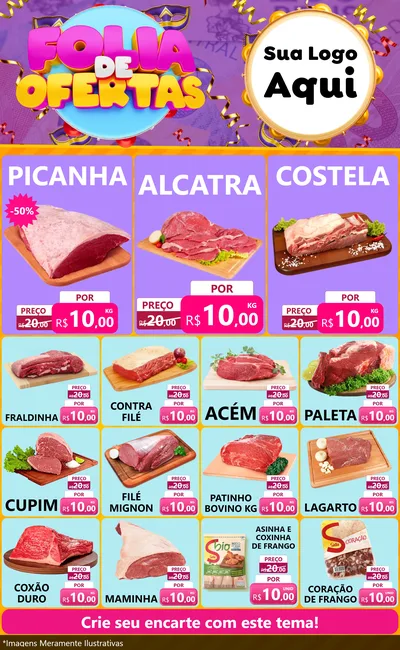 Modelo de Encarte para Encarte Grande com o tema Folia de Ofertas para Açougue