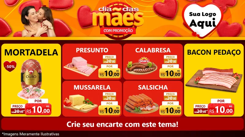 Modelo de TV para TV Horizontal com o tema Dia das Mães com Promoção para Frios e Laticínios
