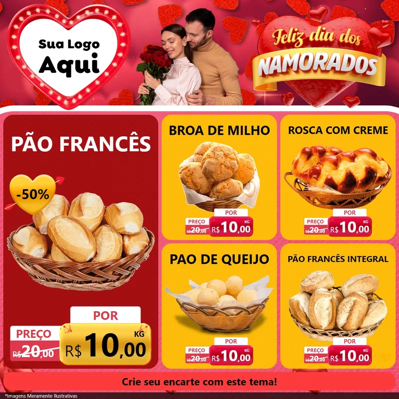 Modelo de Rede Social para Feed Facebook com o tema Feliz Dia Dos Namorados para Padaria
