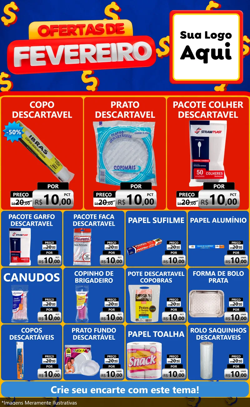Modelo de Encarte para Encarte Grande com o tema Ofertas de Fevereiro para Embalagens
