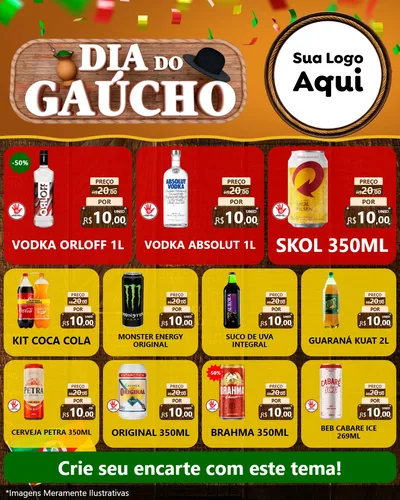 Modelo de Rede Social para Feed Instagram com o tema Dia do Gaúcho para Distribuidora de bebidas