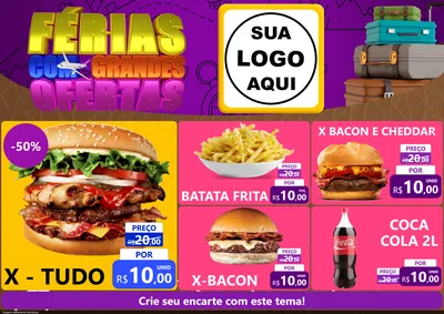 Modelo de Encarte para Encarte A4 Horizontal com o tema Férias com Grandes Ofertas para Hamburgueria