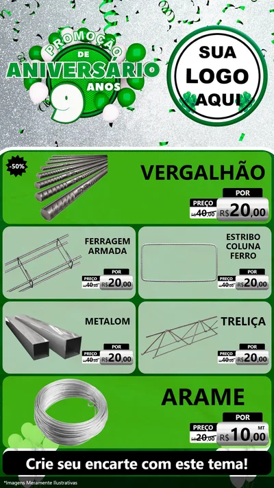 Modelo de TV para TV Vertical com o tema Promoção de Aniversário - 9 Anos para Ferragens