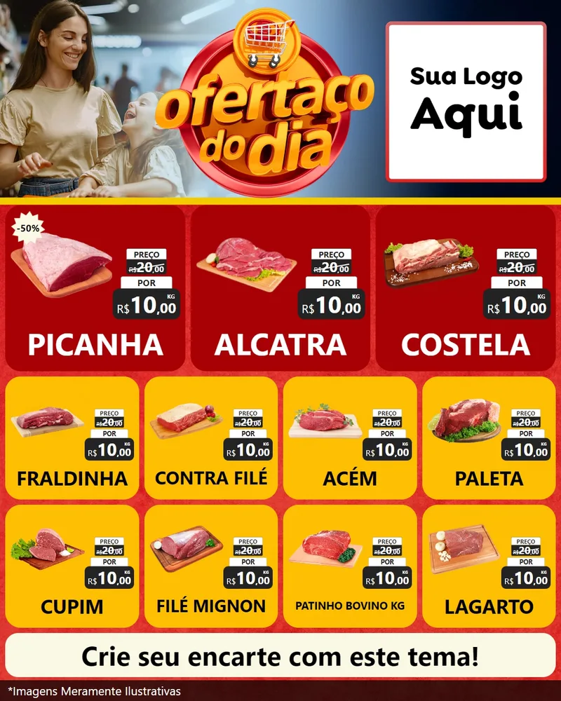Modelo de Rede Social para Feed Instagram com o tema Ofertaço Do Dia para Açougue