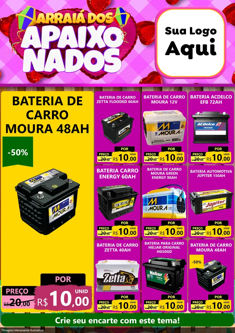 Modelo de Encarte para Encarte A4 Vertical com o tema Arraiá dos Apaixonados para Baterias Elétricas