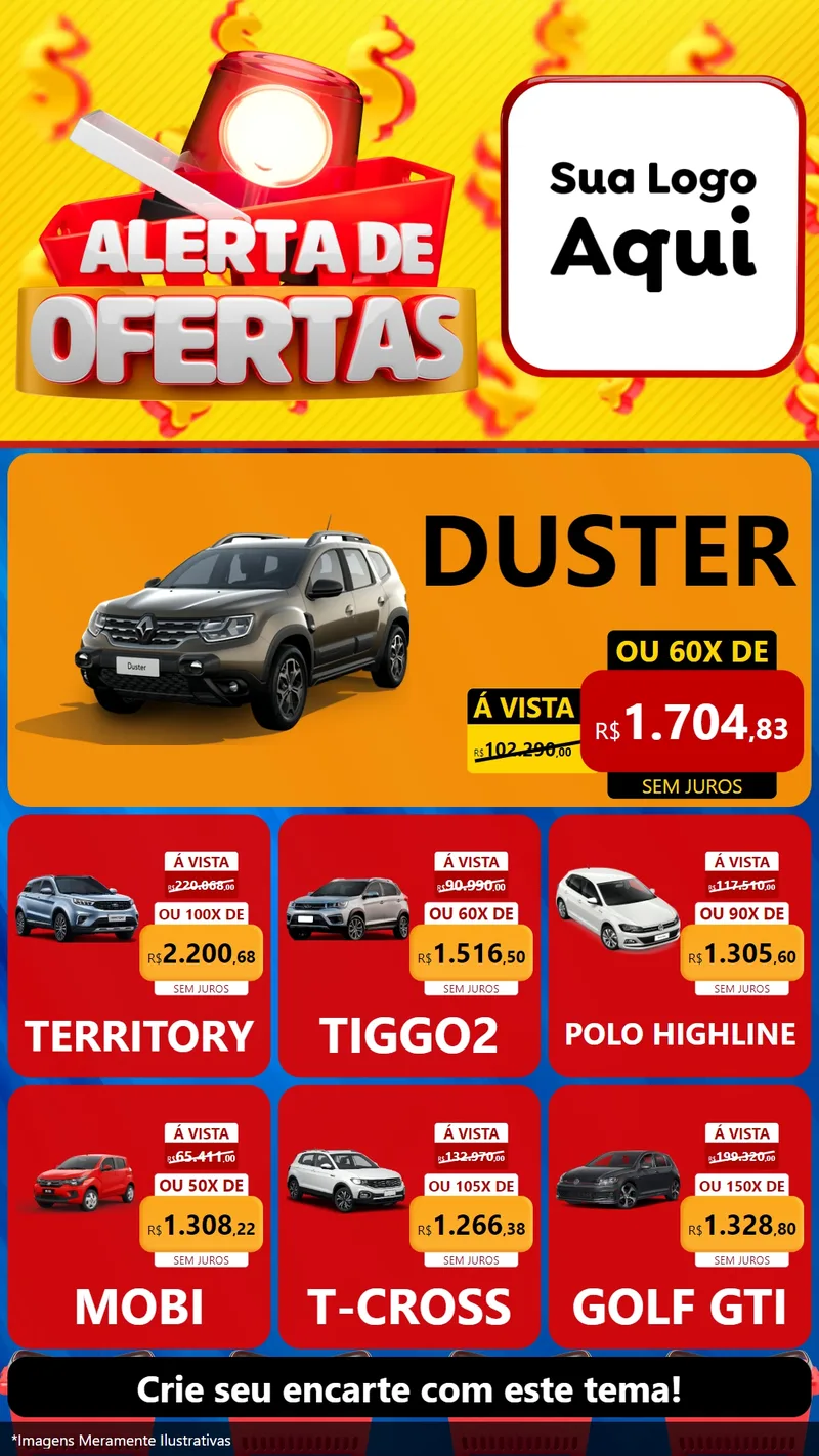 Modelo de Rede Social para Stories com o tema Alerta de Ofertas para Concessionaria de Carros