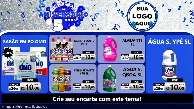 Modelo de TV para TV Horizontal com o tema Promoção de Aniversário - 5 Anos para Produtos de Limpeza