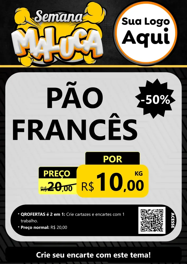 Modelo de Cartaz para Cartaz A4 Vertical com o tema Semana Maluca para Padaria