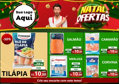 Modelo de Encarte para Encarte A4 Horizontal com o tema Natal de Ofertas para Peixaria