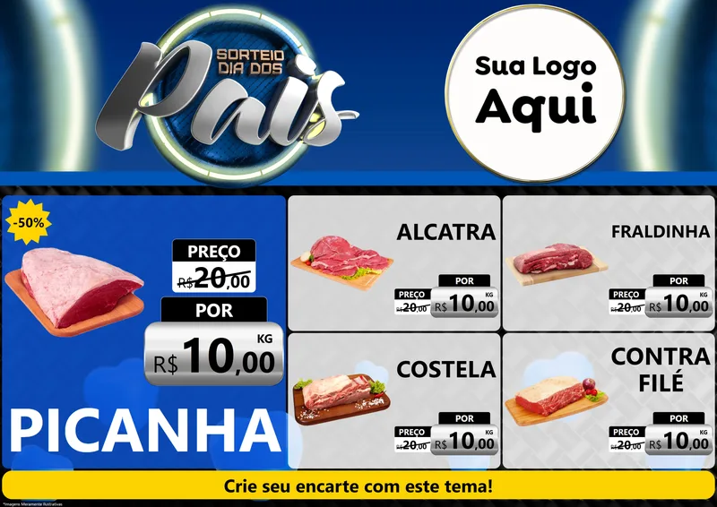 Modelo de Encarte para Encarte A4 Horizontal com o tema Sorteio Dia Dos Pais para Açougue
