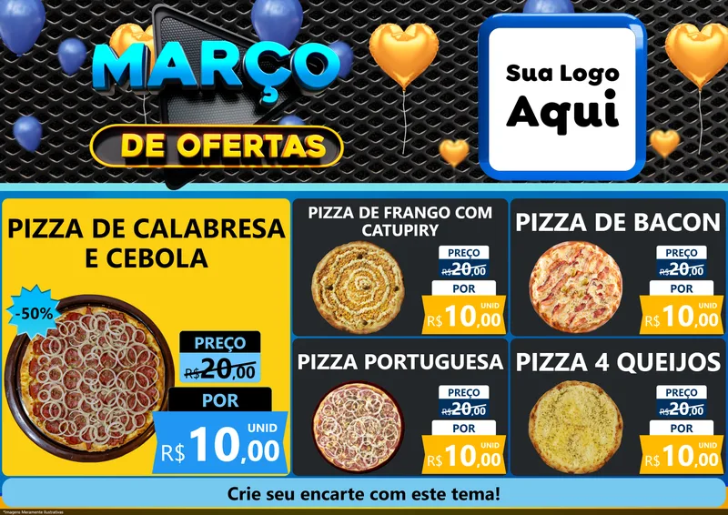 Modelo de Encarte para Encarte A4 Horizontal com o tema Março de Ofertas para Pizzaria