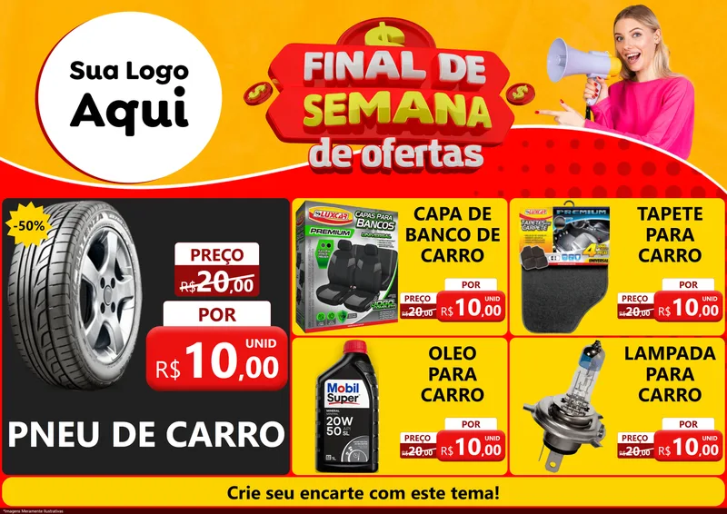 Modelo de Encarte para Encarte A4 Horizontal com o tema Final de Semana de Ofertas para Auto peças