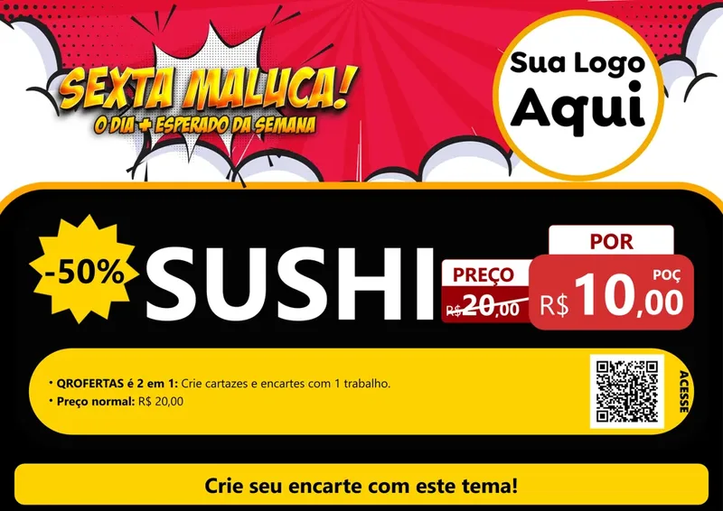 Modelo de Cartaz para Cartaz A4 Horizontal com o tema Sexta Maluca! para Comida japonesa