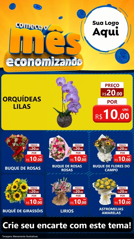 Modelo de Rede Social para Stories com o tema Comece O Mês Economizando para Floricultura e jardim