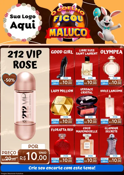 Modelo de Encarte para Encarte A4 Vertical com o tema O Coelho Ficou Maluco - Páscoa para Perfumes
