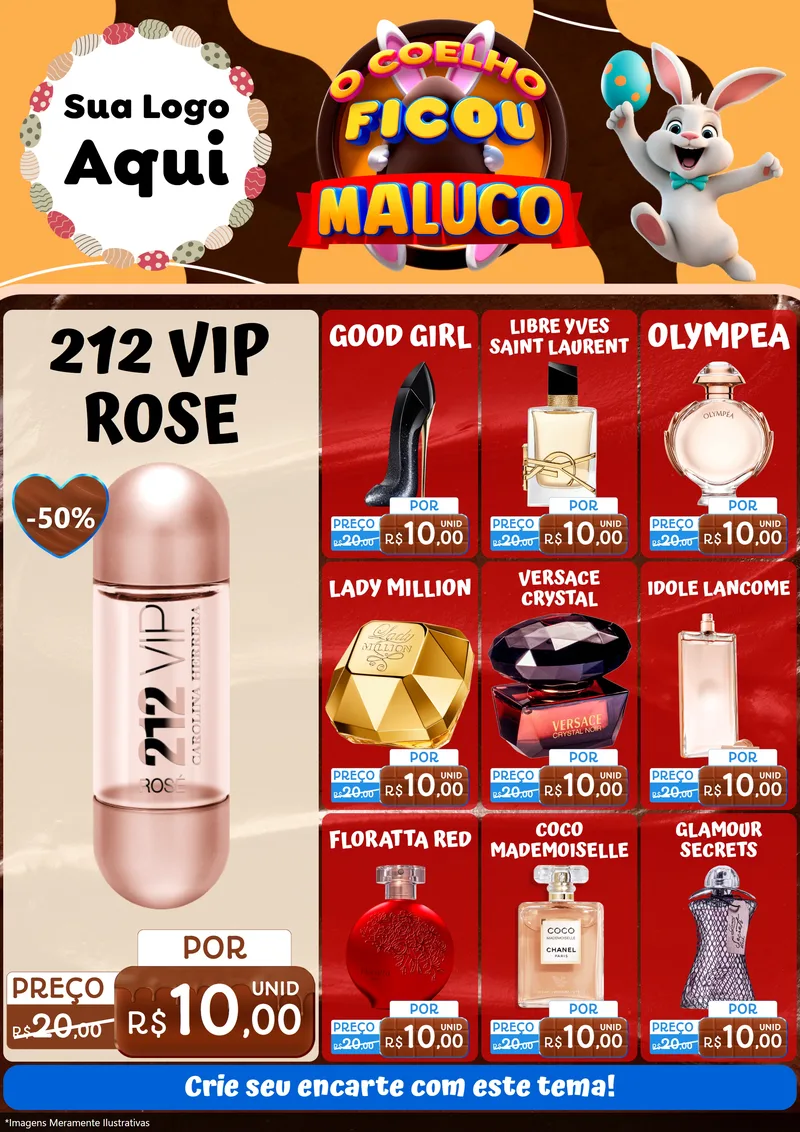 Modelo de Encarte para Encarte A4 Vertical com o tema O Coelho Ficou Maluco - Páscoa para Perfumes