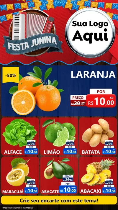Modelo de Rede Social para Stories com o tema Festa Junina para Hortifrúti