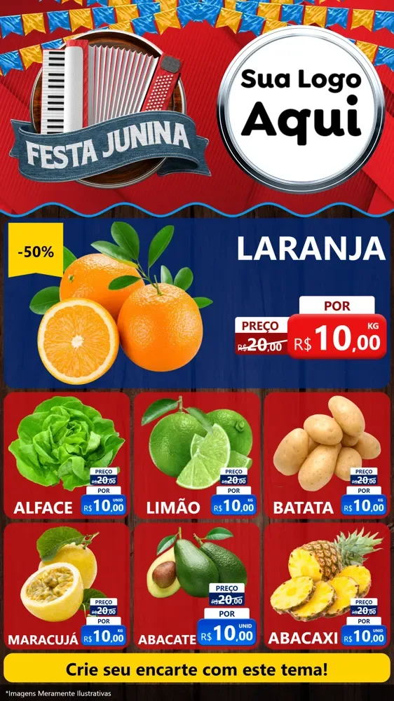 Modelo de Rede Social para Stories com o tema Festa Junina para Hortifrúti