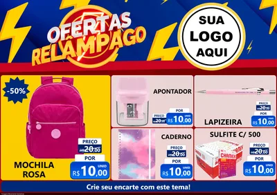 Modelo de Encarte para Encarte A4 Horizontal com o tema Ofertas Relâmpago para Papelaria