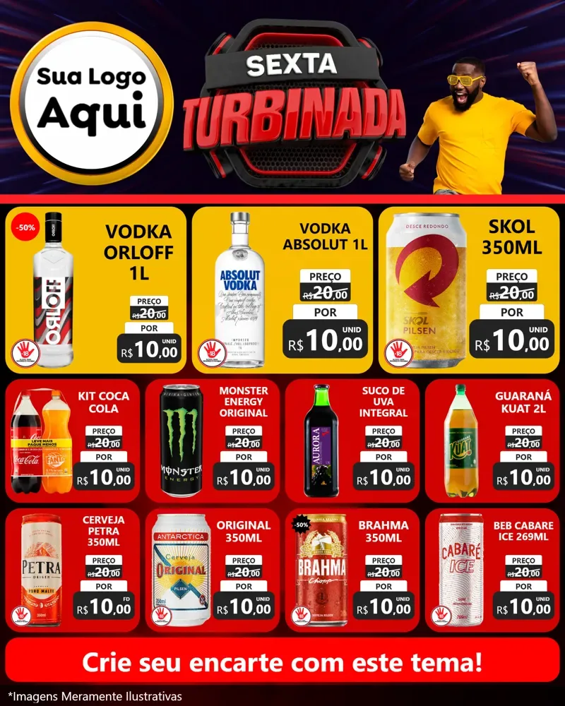 Modelo de Rede Social para Feed Instagram com o tema Sexta Turbinada para Distribuidora de bebidas