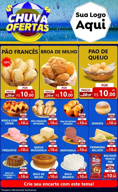 Modelo de Encarte para Encarte Grande com o tema Chuva de Ofertas para Padaria