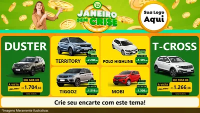 Modelo de TV para TV Horizontal com o tema Janeiro Sem Crise para Concessionaria de Carros