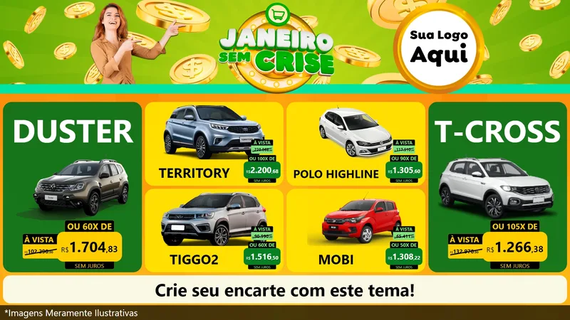 Modelo de TV para TV Horizontal com o tema Janeiro Sem Crise para Concessionaria de Carros