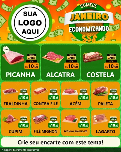 Modelo de Rede Social para Feed Instagram com o tema Comece Janeiro Economizando para Açougue