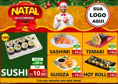 Modelo de Encarte para Encarte A4 Horizontal com o tema Natal da Economia para Comida japonesa