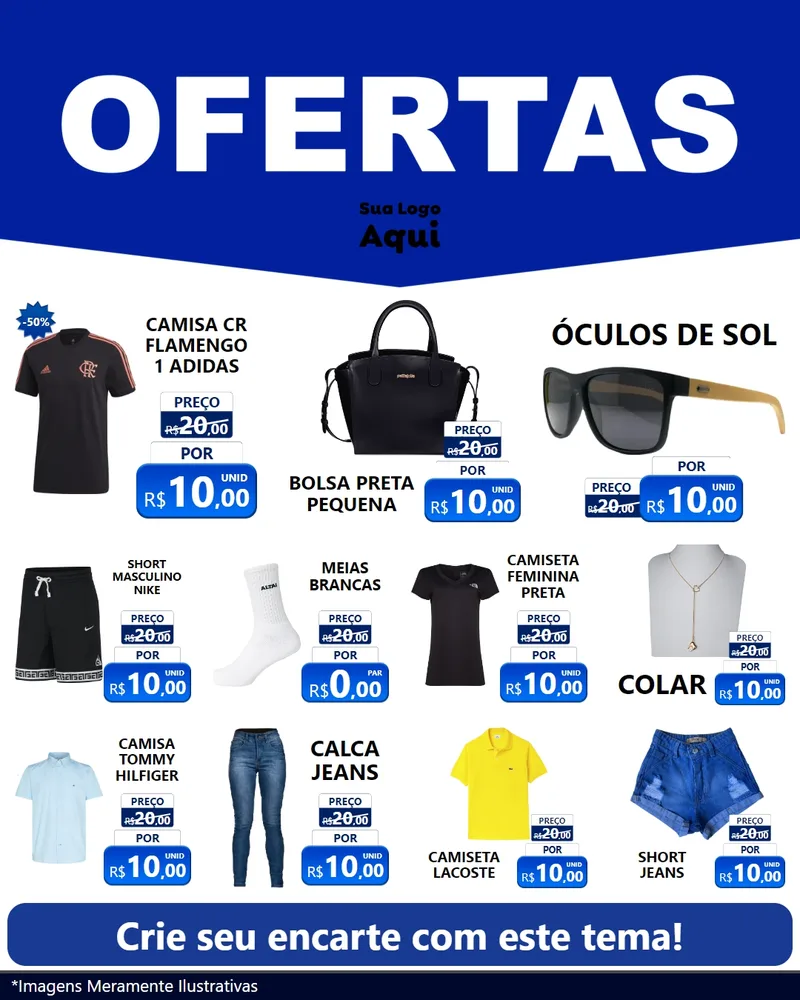 Modelo de Rede Social para Feed Instagram com o tema Ofertas Azul Cartaz para Roupas e acessórios