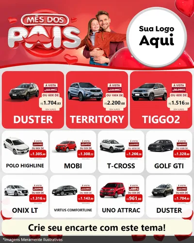Modelo de Rede Social para Feed Instagram com o tema Mês dos Pais para Concessionaria de Carros