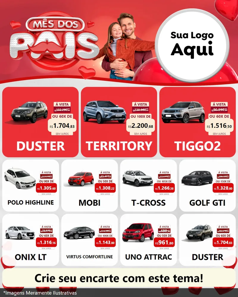 Modelo de Rede Social para Feed Instagram com o tema Mês dos Pais para Concessionaria de Carros