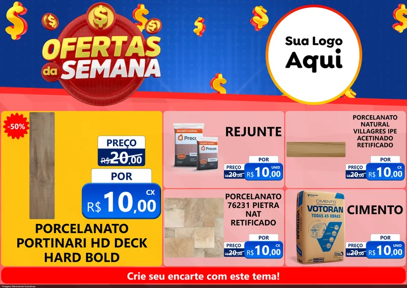 Modelo de Encarte para Encarte A4 Horizontal com o tema Ofertas Da Semana para Pisos e revestimentos