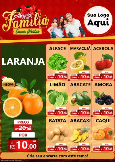 Modelo de Encarte para Encarte A4 Vertical com o tema Alegria em Família Super Ofertas - Natal para Hortifrúti