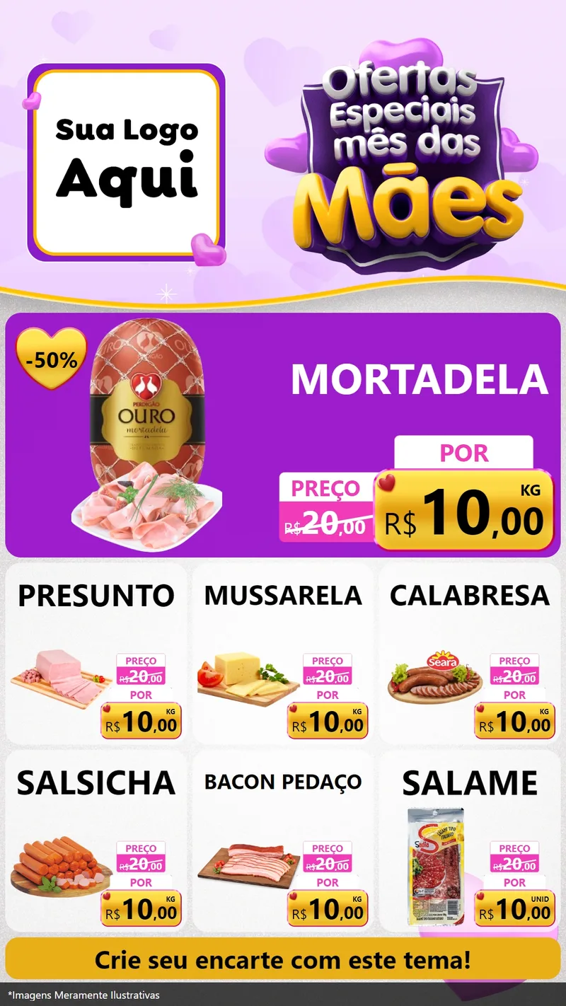 Modelo de Rede Social para Stories com o tema Ofertas Especiais - Mês das Mães para Frios e Laticínios