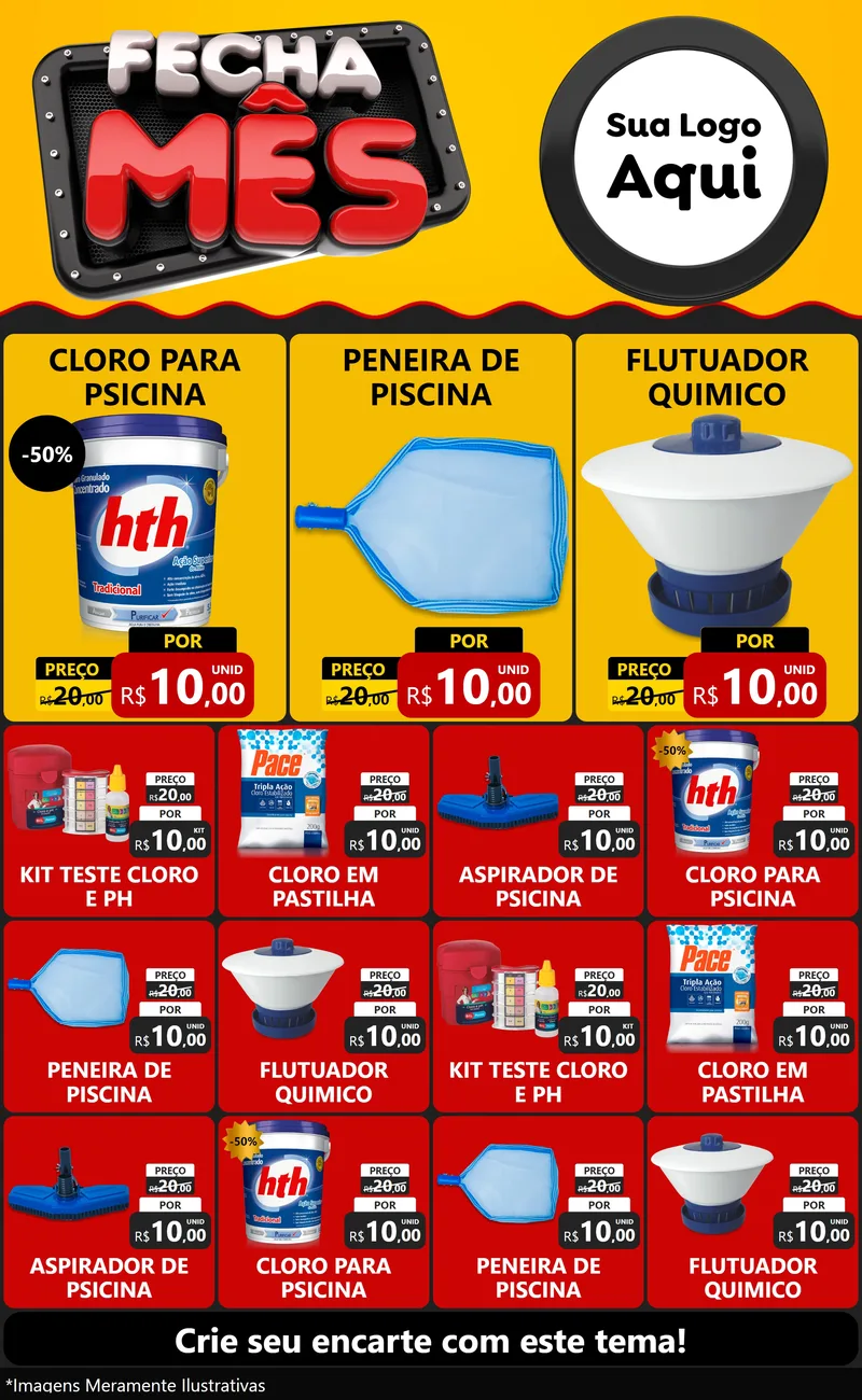Modelo de Encarte para Encarte Grande com o tema Fecha Mês para Produtos para Piscina