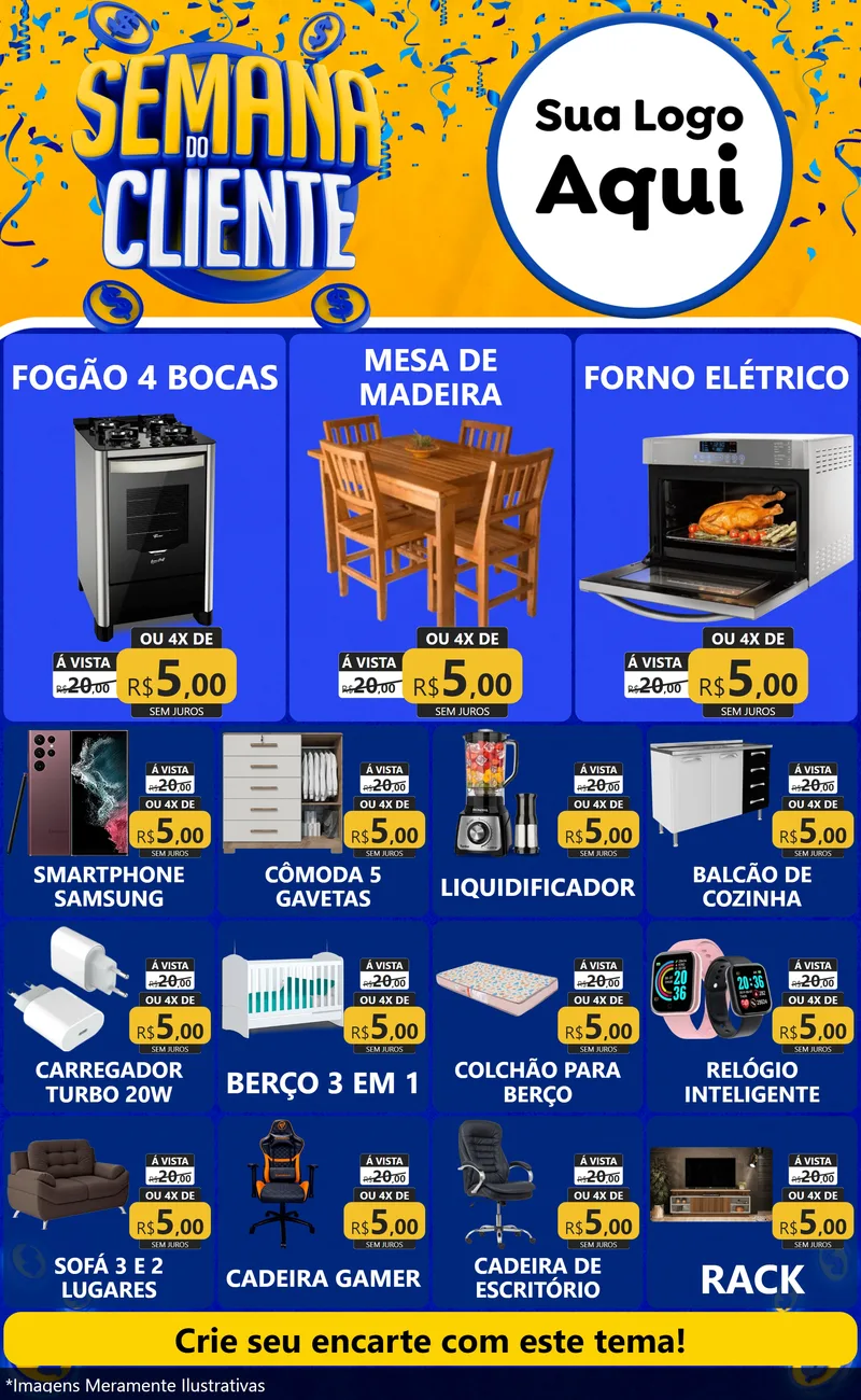 Modelo de Encarte para Encarte Grande com o tema Semana do Cliente para Móveis e Eletro