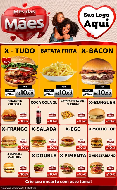 Modelo de Encarte para Encarte Grande com o tema Mês das Mães para Hamburgueria