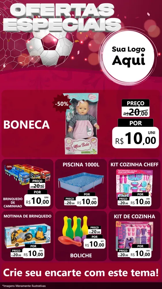 Modelo de Rede Social para Stories com o tema Ofertas Especiais - Futebol para Brinquedos