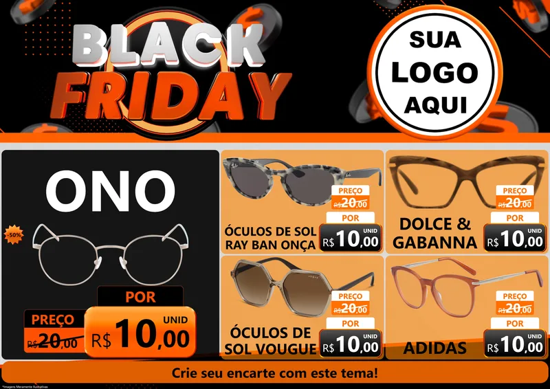 Modelo de Encarte para Encarte A4 Horizontal com o tema Black Friday para Óticas