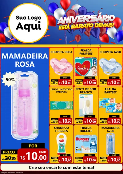 Modelo de Encarte para Encarte A4 Vertical com o tema Aniversário para Bebês