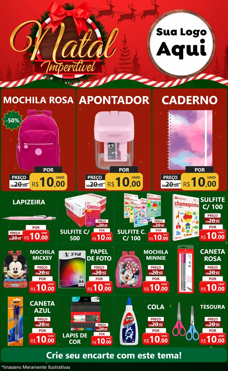Modelo de Encarte para Encarte Grande com o tema Natal Imperdível para Papelaria