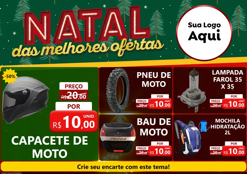 Modelo de Encarte para Encarte A4 Horizontal com o tema Natal das Melhores Ofertas para Moto peças