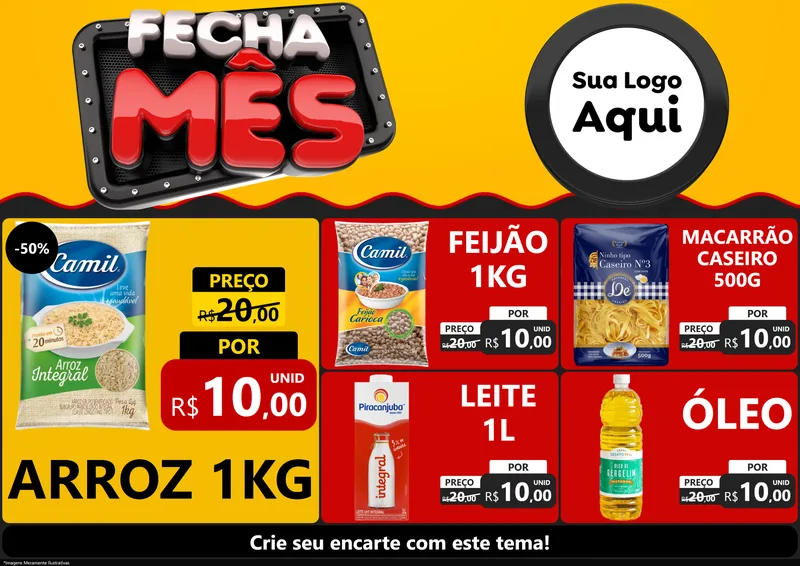Modelo de Encarte para Encarte A4 Horizontal com o tema Fecha Mês para Supermercado